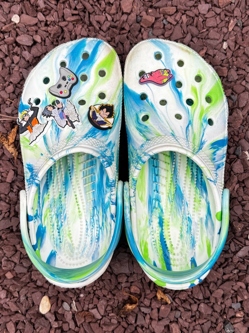 CROCS Kids Tie-Dye Clogs in Blue Green White